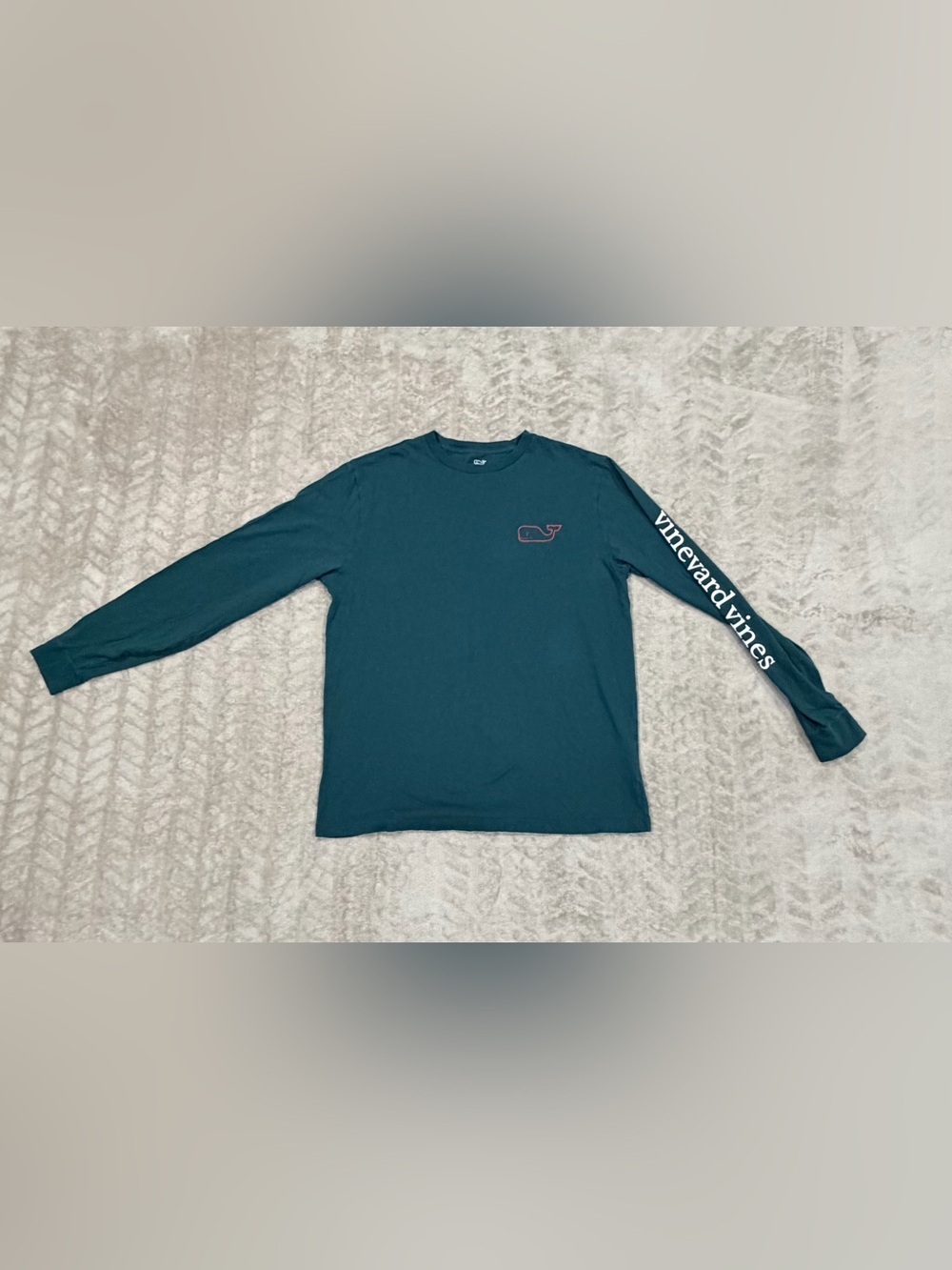 Vineyard Vines Preppy Casual Dark Teal Plaid Whale Long Sleeve Tee Men's Medium